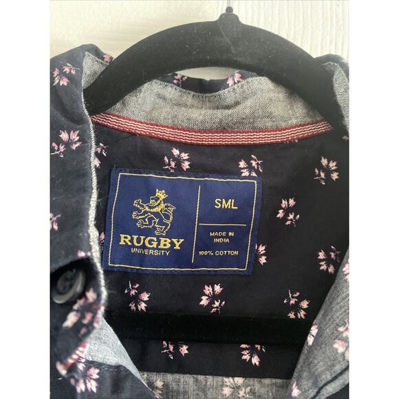 Rugby University Men's Small Navy Short Sleeve Flower Casual Button Down NEW - Picture 4 of 7
